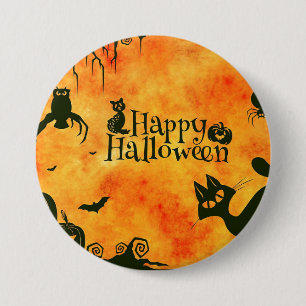 Happy Halloween Black Kitty 3 Inch Round Button