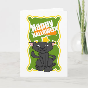 Happy Halloween Black Kitty Cat Card