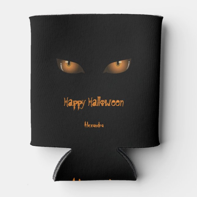 Happy Halloween | Black Orange Cat Eyes Can Cooler (Front)