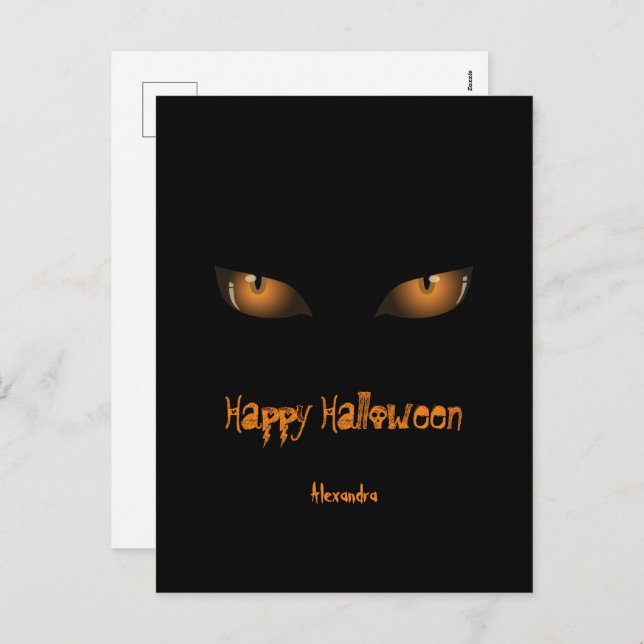Happy Halloween | Black Orange Cat Eyes Holiday Postcard (Front/Back)