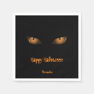 Happy Halloween Black Orange Cat Eyes Napkin