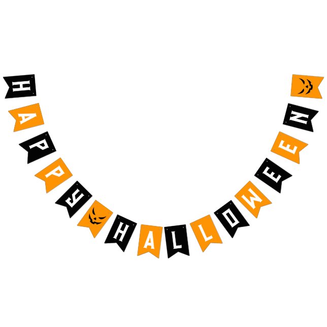 Happy Halloween Black Orange Jack O Lantern Face Bunting Flags (All)