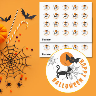 Happy Halloween Black & Orange Round Stickers