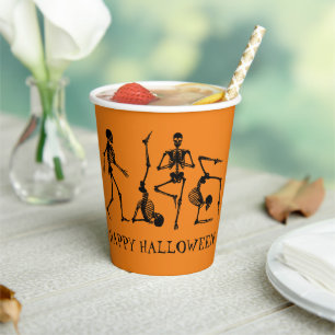Happy Halloween Black Orange Skeleton Party Paper Cups