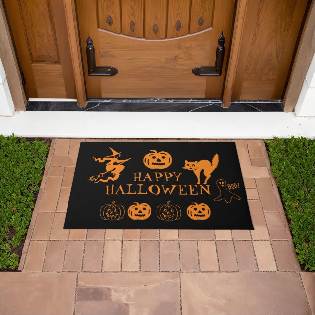 Happy Halloween black orange spooky decor  Doormat (Outdoor)