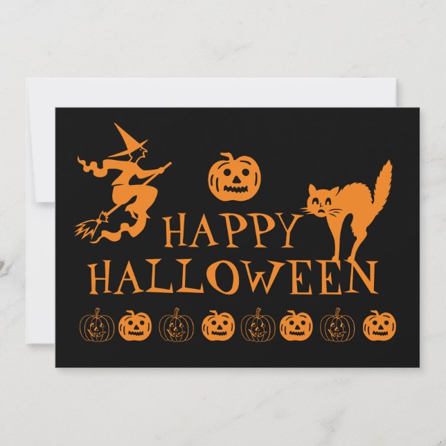 Happy Halloween black orange spooky Invitation (Front)
