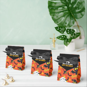 Happy Halloween Black Orange Vampire Bat Pattern Favor Box