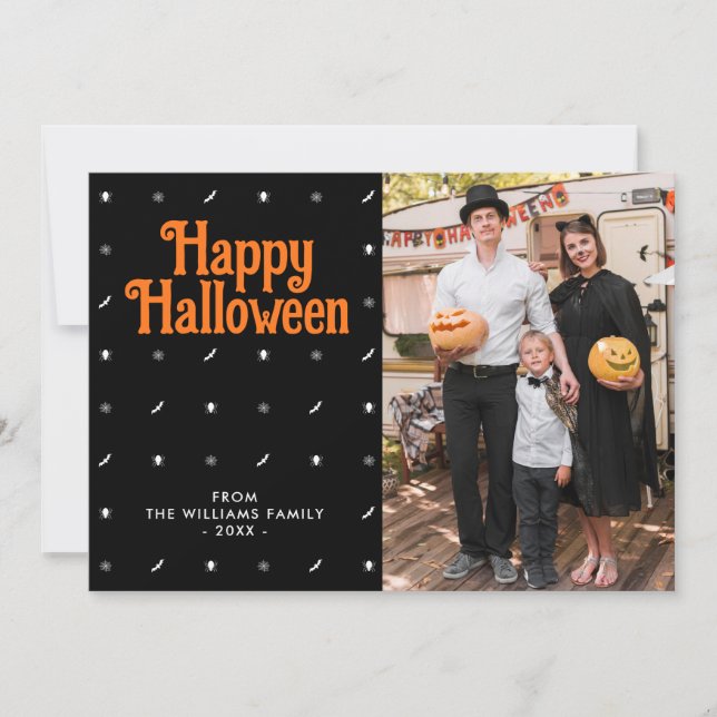 Happy Halloween Black Photo Holiday Card (Front)