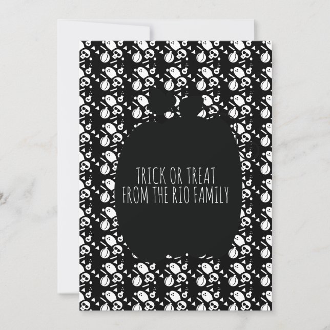 Happy Halloween Black Pumpkin Skull Pattern Card (Front)