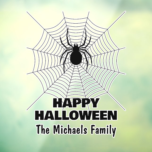 Happy Halloween Black spider on web family name Window Cling (Sheet 3)