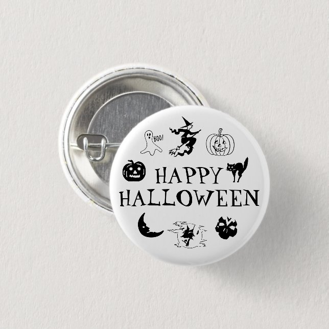 Happy Halloween black white spooky costume 1 Inch Round Button (Front & Back)