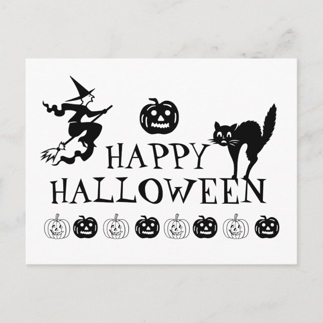 Happy Halloween black white spooky cute Postcard (Front)