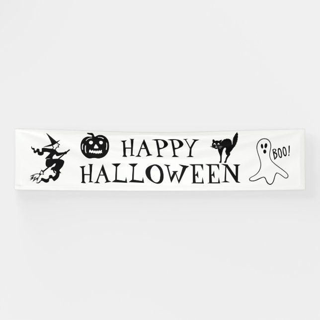 Happy Halloween black white spooky decor Banner (Horizontal)