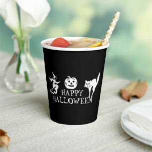 Happy Halloween black white spooky party Paper Cups