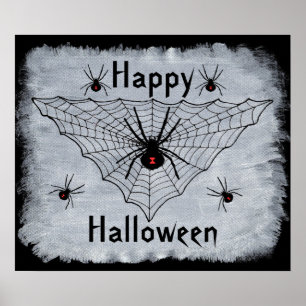 Happy Halloween Black Widow Spider Poster Web