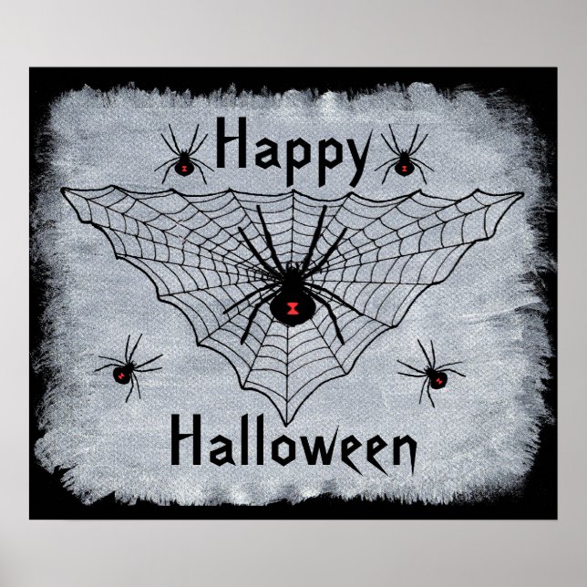 Happy Halloween Black Widow Spider Poster Web (Devant)