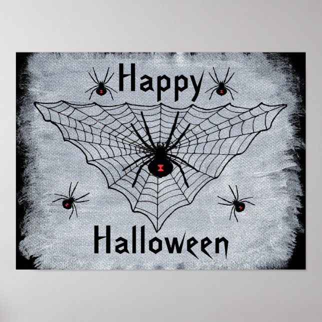 Happy Halloween Black Widow Spider Web Poster (Front)