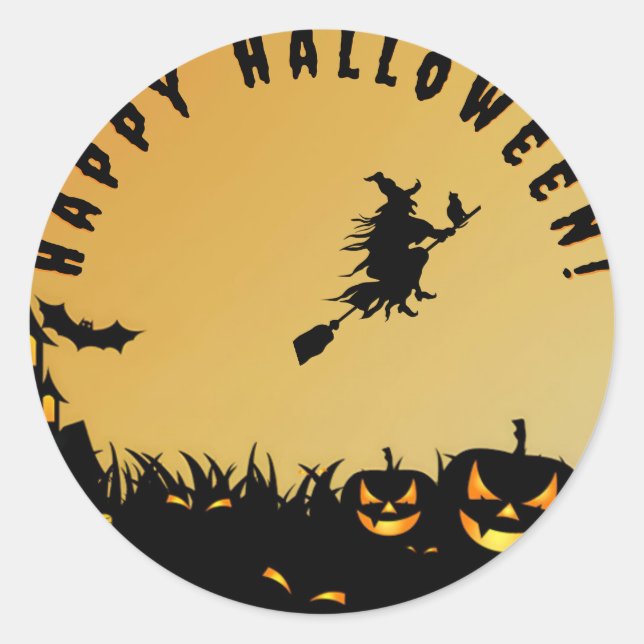Happy halloween black witch classic round sticker (Front)