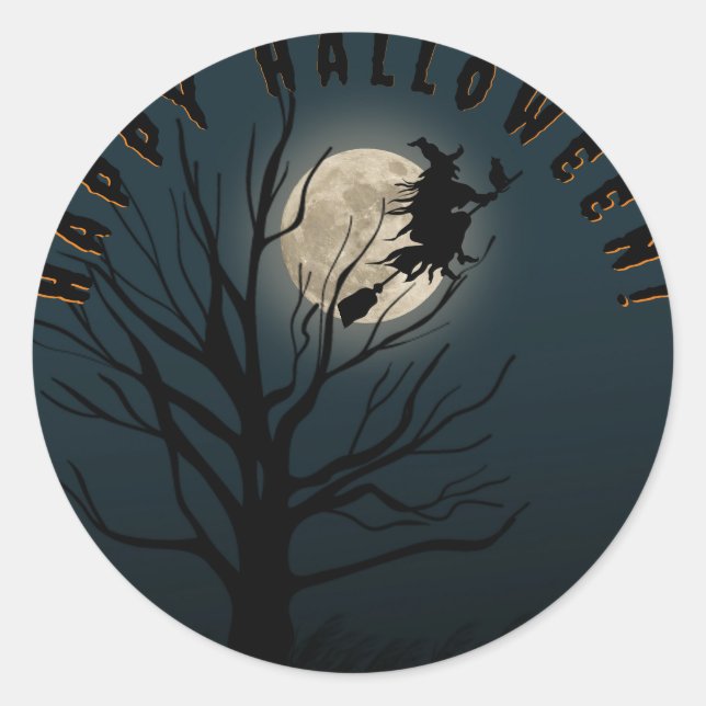 Happy halloween black witch classic round sticker (Front)