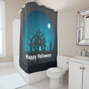Happy Halloween Blue and Black Haunted House