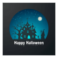 Happy Halloween Blue and Black Haunted House