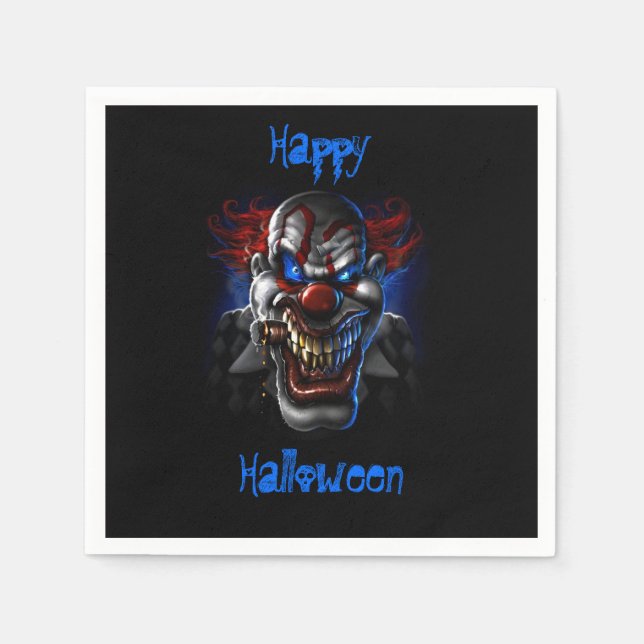 Happy Halloween Blue Eyes Evil Clown Napkin (Front)