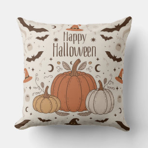 Happy Halloween Boho Style Throw Pillow