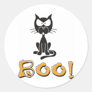 Happy Halloween Boo Black Cat Classic Round Sticker