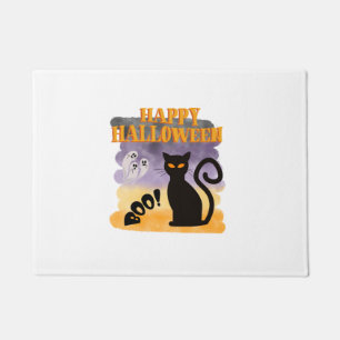 Happy Halloween BOO! Gift Ghost Black Cat Doormat