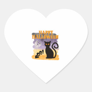 Happy Halloween BOO! Gift Ghost Black Cat   Heart Sticker