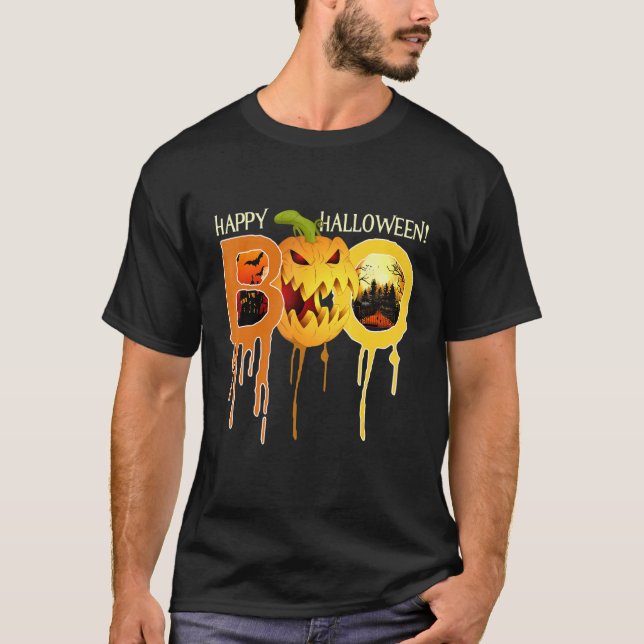 Happy Halloween Boo   Scary Haunted House Horror T-Shirt (Front)