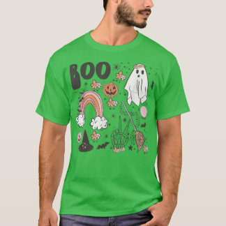 Happy Halloween Boo Spiders Witch Hat Rainbow Hall T-Shirt