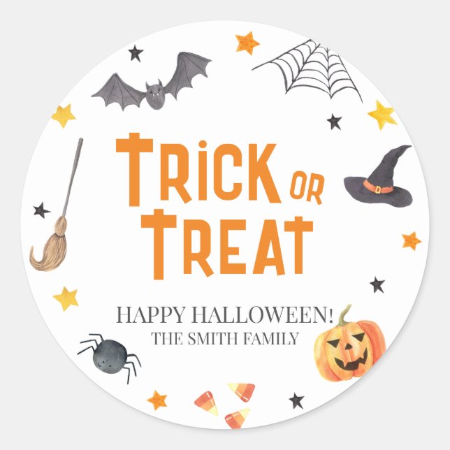 Happy Halloween, BOO, Trick or Treat Classic Round Sticker (Front)