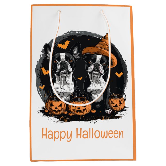 Happy Halloween Boston Terrier Dogs Medium Gift Bag (Front)
