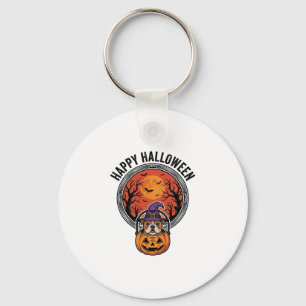 Happy Halloween Bulldog Witch Pumpkin Vintage Shir Keychain