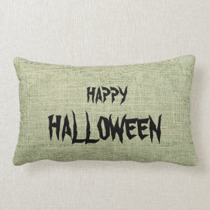 Happy Halloween Burlap Throw Lumbar Pillow