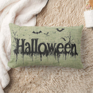 Happy Halloween Burlap Throw Lumbar Pillow