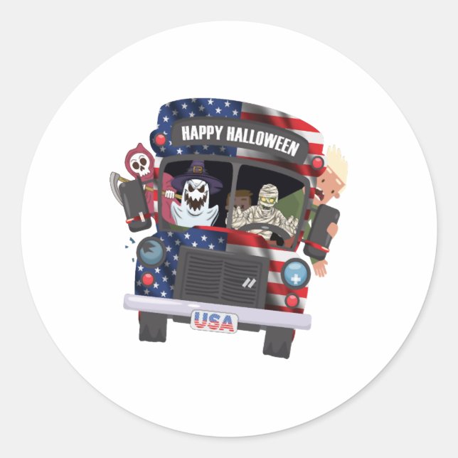 happy halloween bus shirt Party people Classic Round Sticker (Front)