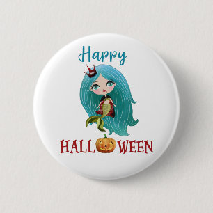 Happy Halloween button Girl Spooky mermaid button