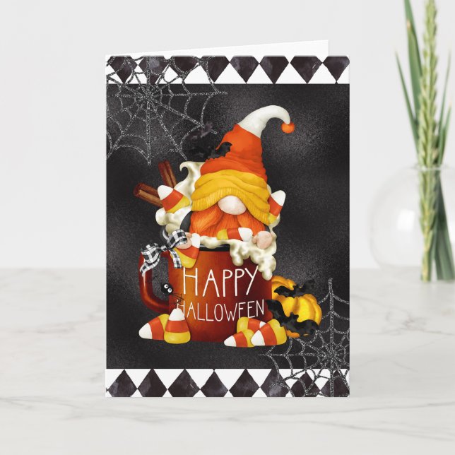 Happy Halloween Candy Corn Gnome Card (Front)