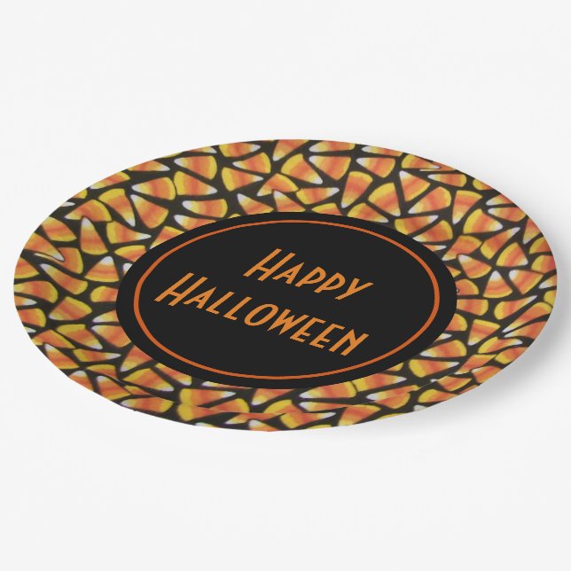 Happy Halloween Candy Corn Paper Plates (Angled)