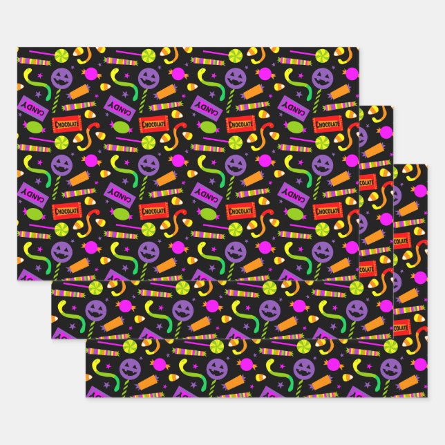 Happy Halloween Candy Pattern Wrapping Paper Sheet (Set)