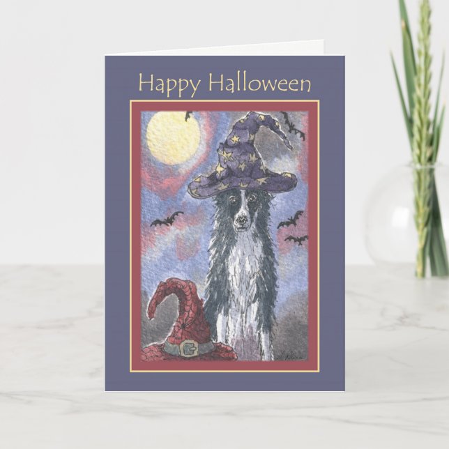Happy Halloween card, border collie dog wizard Card (Front)