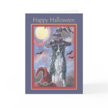 Happy Halloween card, border collie dog wizard