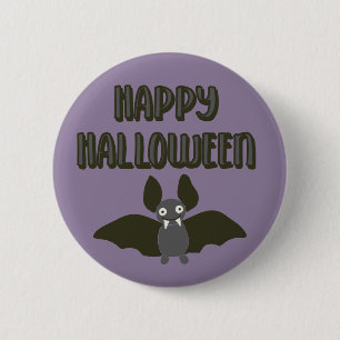 Happy Halloween Cartoon Bat with Fangs 2 Inch Round Button