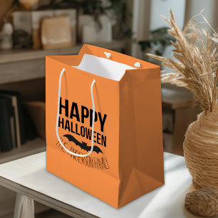 Happy Halloween Cartoon Bat with Name Medium Gift Bag