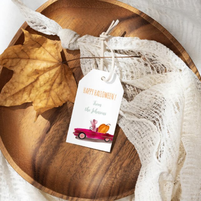 Happy Halloween Cartoon Mouse Pumpkin Gift Tag (Creator Uploaded)