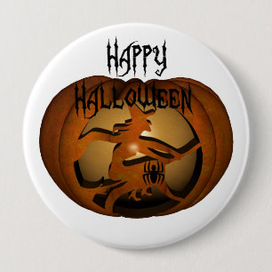 Happy Halloween Carved Pumpkin 4 Inch Round Button