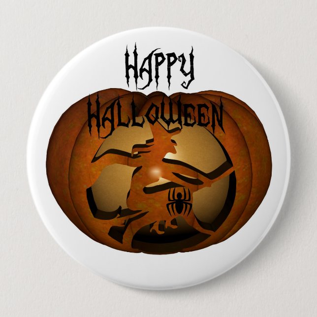 Happy Halloween Carved Pumpkin 4 Inch Round Button (Front)
