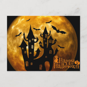 Happy Halloween Castle and Full Moon Postcard